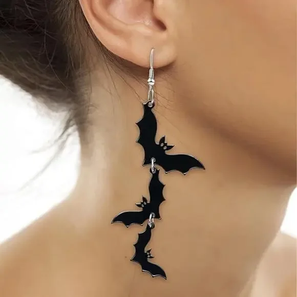 Halloween Earrings Women Black Skull Bat Acrylic Dangle Drop Spooky Costume Cute - Picture 5 of 7